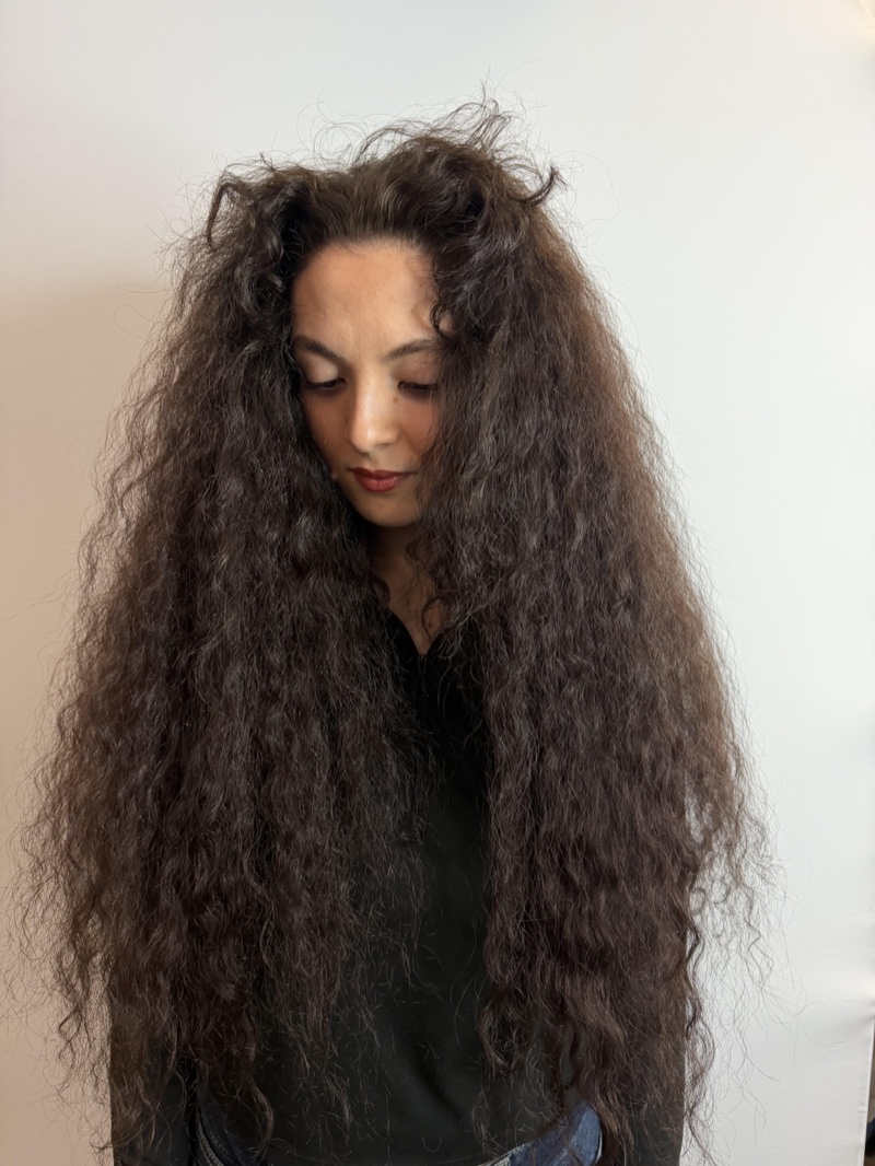Avant lissage : cheveux très bouclés et volumineux avec frisottis — Salon en Vogue Montréal